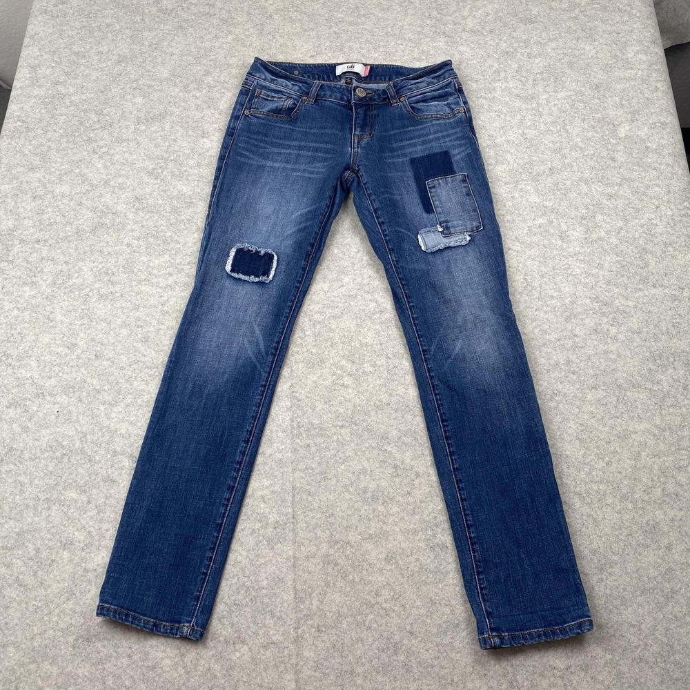 Cabi Slim Boyfriend Jeans 2 Blue Patchwork Distressed Low Rise 5308 28x29